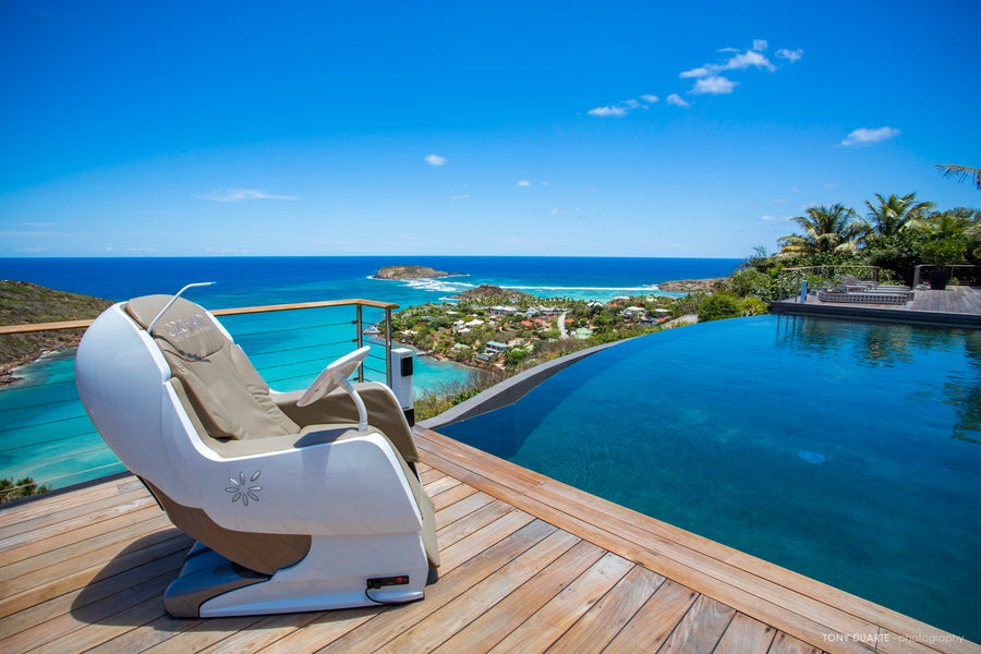O2Chair placed in a premium lifestyle setting overlooking the ocean